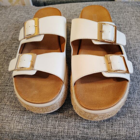 BkWHDAY Shoes - BKWHDAY White Adjustable Strap Wedge Sandals – Women’s 7.5 (Runs Big)